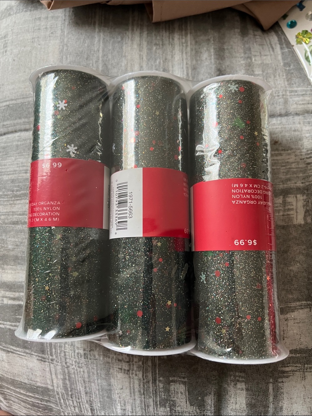 Glitter Festive Organza Ribbon - Dark Green with Confetti